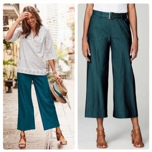 Wide Leg Cropped High Waist Linen Blend Green Pants XL J.Jill